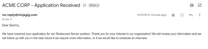 acme job application email confirmation