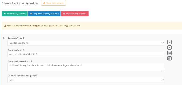 how to custom application questions