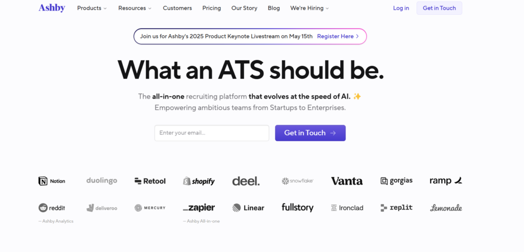 Ashby homepage: What an ATS should be