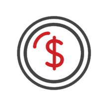 Red dollar sign with two black circles surrounding it