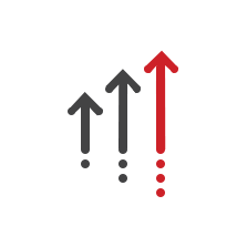 Two black arrows and one red arrow ascending in size from smallest to largest