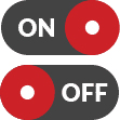 two black and red buttons with top indicating on and button indicating off