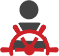 silhouette figure behind a red wheel indicating the captain of the ship for Ninja Gig admin portal